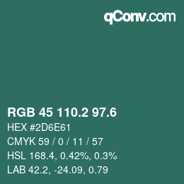 カラーコード: RGB 45 110.2 97.6 | qconv.com