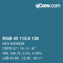 カラーコード: RGB 45 110.6 136 | qconv.com
