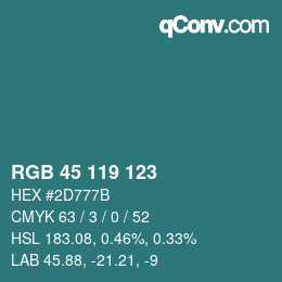 颜色代码: RGB 45 119 123 | qconv.com