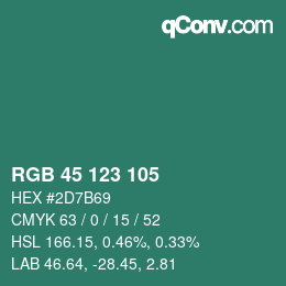 颜色代码: RGB 45 123 105 | qconv.com