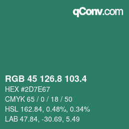 カラーコード: RGB 45 126.8 103.4 | qconv.com