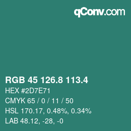 カラーコード: RGB 45 126.8 113.4 | qconv.com