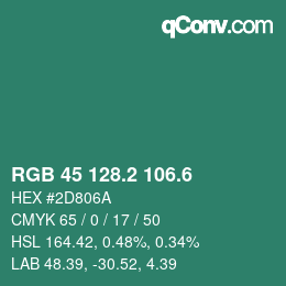カラーコード: RGB 45 128.2 106.6 | qconv.com