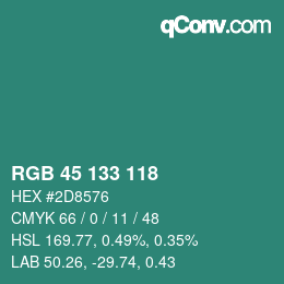 Color code: RGB 45 133 118 | qconv.com