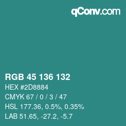 Color code: RGB 45 136 132 | qconv.com