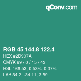 カラーコード: RGB 45 144.8 122.4 | qconv.com