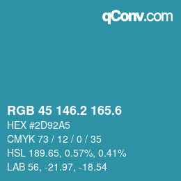 カラーコード: RGB 45 146.2 165.6 | qconv.com