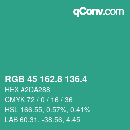 カラーコード: RGB 45 162.8 136.4 | qconv.com