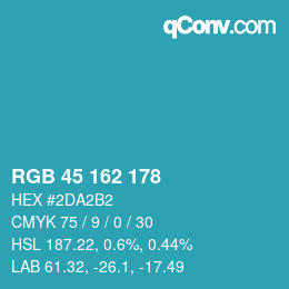 カラーコード: RGB 45 162 178 | qconv.com