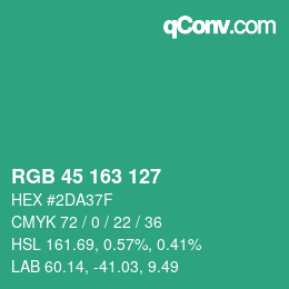 カラーコード: RGB 45 163 127 | qconv.com