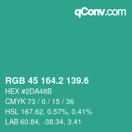 カラーコード: RGB 45 164.2 139.6 | qconv.com