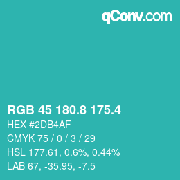 カラーコード: RGB 45 180.8 175.4 | qconv.com