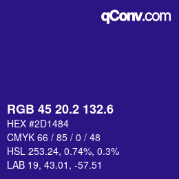 カラーコード: RGB 45 20.2 132.6 | qconv.com