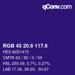 カラーコード: RGB 45 20.6 117.6 | qconv.com