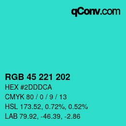 颜色代码: RGB 45 221 202 | qconv.com