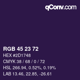 Color code: RGB 45 23 72 | qconv.com