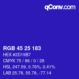 カラーコード: RGB 45 25 183 | qconv.com