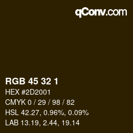 カラーコード: RGB 45 32 1 | qconv.com
