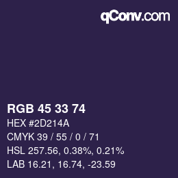 Código de color: RGB 45 33 74 | qconv.com