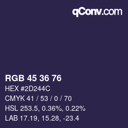 Color code: RGB 45 36 76 | qconv.com