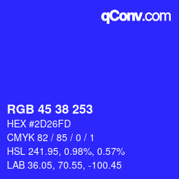 颜色代码: RGB 45 38 253 | qconv.com