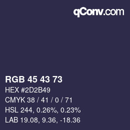 Color code: RGB 45 43 73 | qconv.com