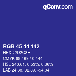 Color code: RGB 45 44 142 | qconv.com