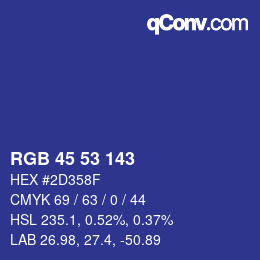 Color code: RGB 45 53 143 | qconv.com
