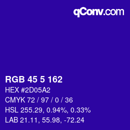 Farbcode: RGB 45 5 162 | qconv.com