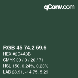 カラーコード: RGB 45 74.2 59.6 | qconv.com