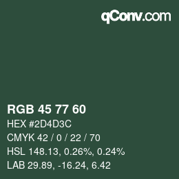 カラーコード: RGB 45 77 60 | qconv.com