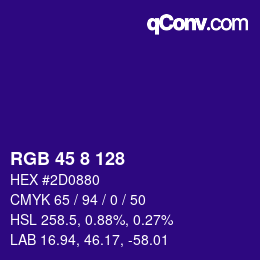 Color code: RGB 45 8 128 | qconv.com