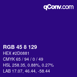 Color code: RGB 45 8 129 | qconv.com