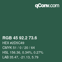 カラーコード: RGB 45 92.2 73.6 | qconv.com