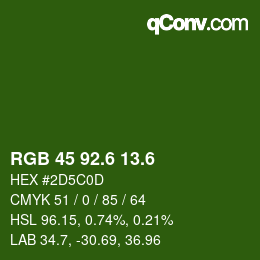 カラーコード: RGB 45 92.6 13.6 | qconv.com