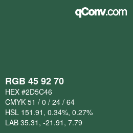 カラーコード: RGB 45 92 70 | qconv.com