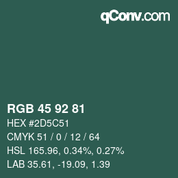 カラーコード: RGB 45 92 81 | qconv.com