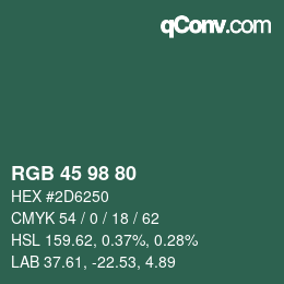 颜色代码: RGB 45 98 80 | qconv.com