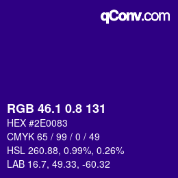 カラーコード: RGB 46.1 0.8 131 | qconv.com