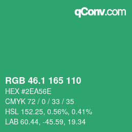 カラーコード: RGB 46.1 165 110 | qconv.com