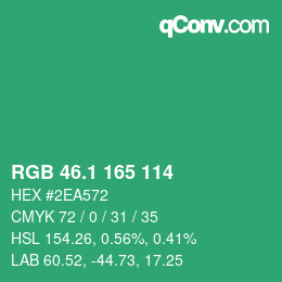 カラーコード: RGB 46.1 165 114 | qconv.com