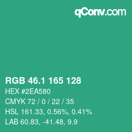 カラーコード: RGB 46.1 165 128 | qconv.com