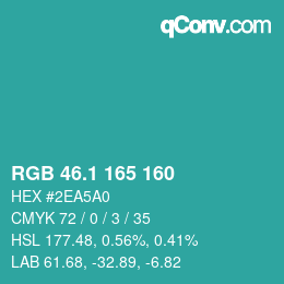 Color code: RGB 46.1 165 160 | qconv.com