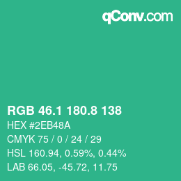 カラーコード: RGB 46.1 180.8 138 | qconv.com