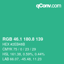 カラーコード: RGB 46.1 180.8 139 | qconv.com