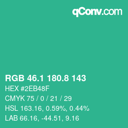 カラーコード: RGB 46.1 180.8 143 | qconv.com