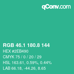 カラーコード: RGB 46.1 180.8 144 | qconv.com