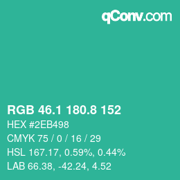 カラーコード: RGB 46.1 180.8 152 | qconv.com