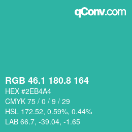 カラーコード: RGB 46.1 180.8 164 | qconv.com