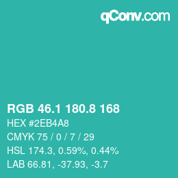 カラーコード: RGB 46.1 180.8 168 | qconv.com